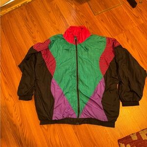 Casual Isle Colorblock Retro Colorful Vintage‎ Windbreaker Jacket Large